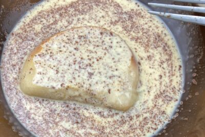 Soaking Bread in Egg Mixture