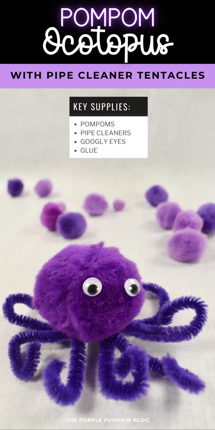 Supplies to Make a Pompom Octopus with Pipe Cleaner Tentacles