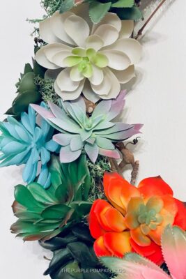 Artificial Succulents Added to Grapevine Wreath