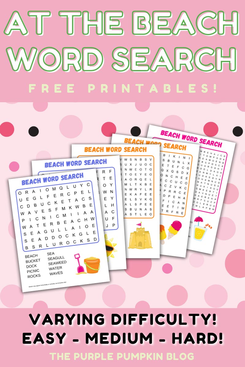 At the Beach Word Search Free Printables