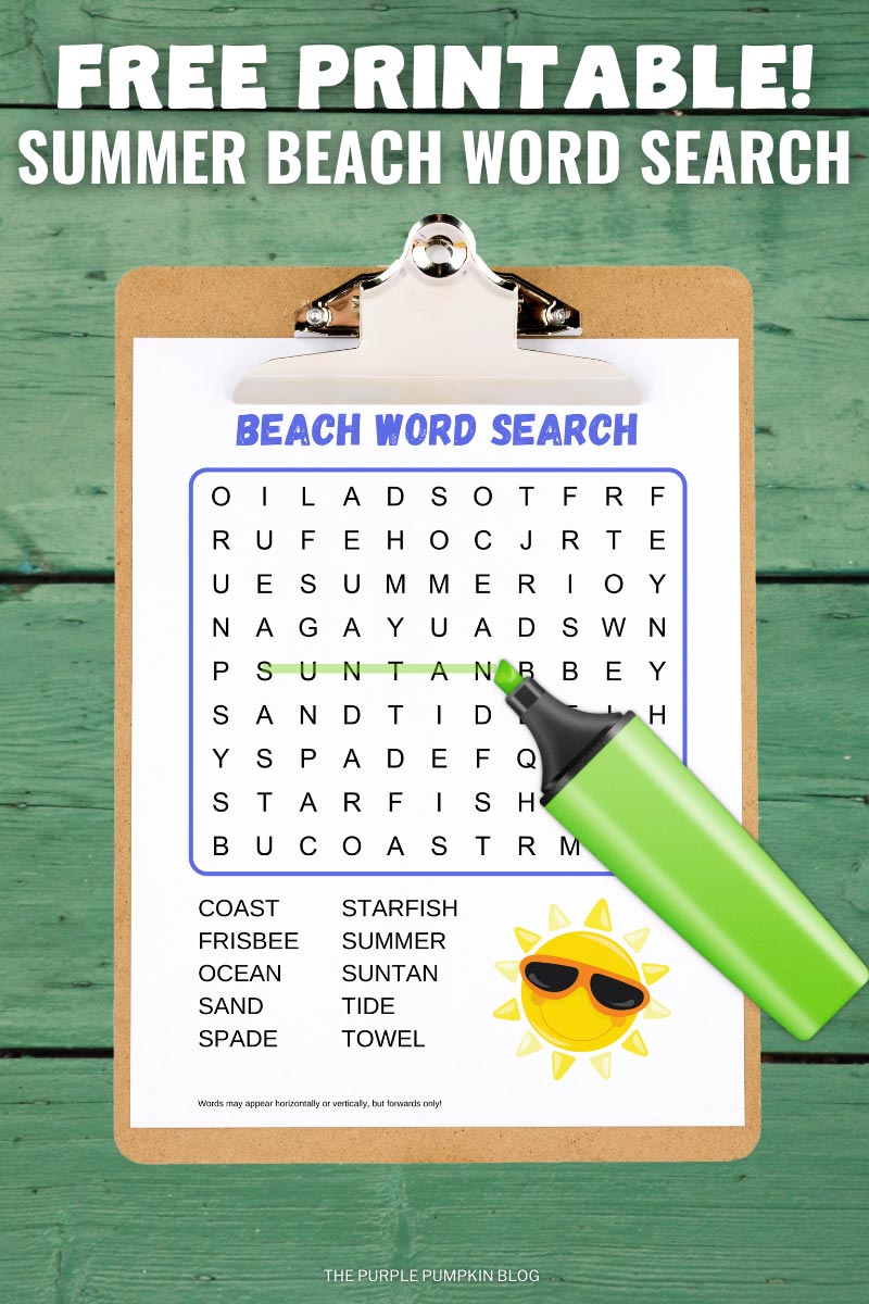 Free Printable! Summer Beach Word Search