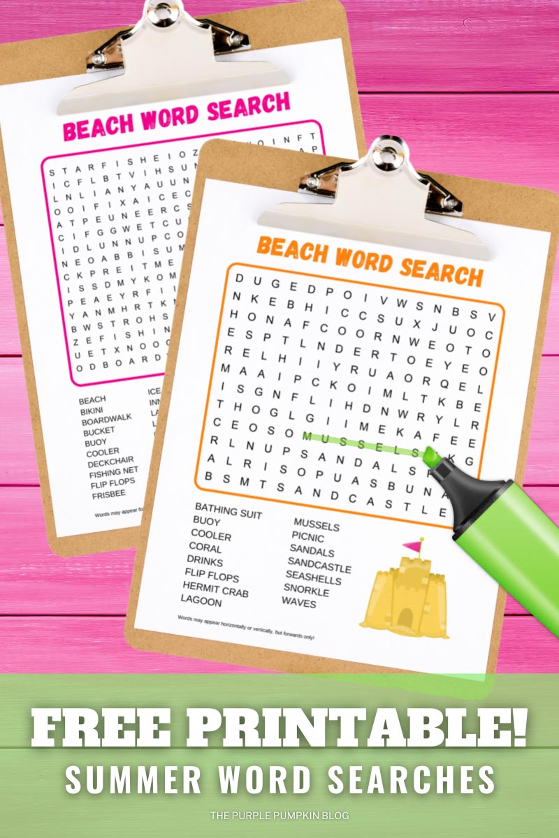 Free Printable! Summer Word Searches