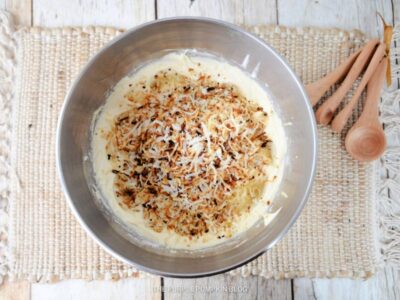 Adding Toasted Coconut to Cake Mixture