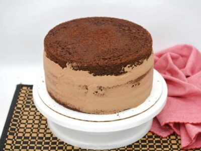 Crumb Coat on Chocolate Layer Cake