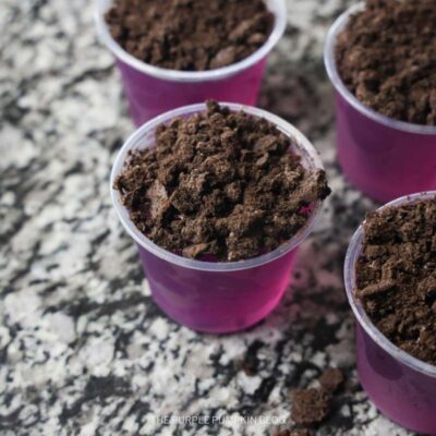 Crumbled Oreo Cookie Dirt on Jello Cups