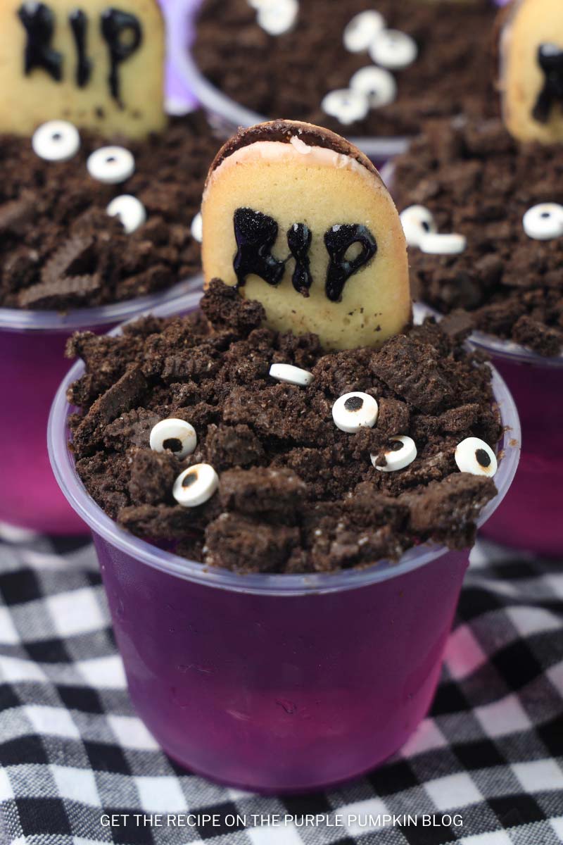 Graveyard Jello Cups with Cookie Tombstone