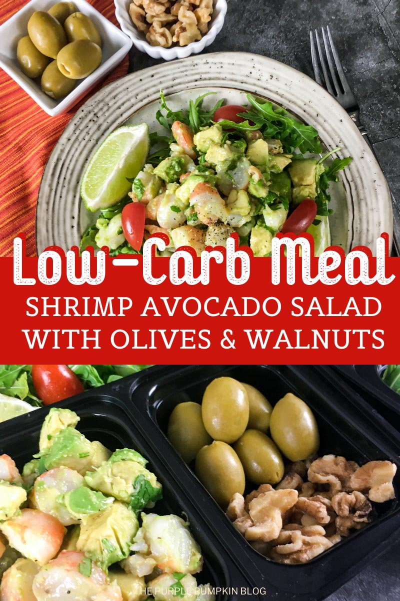 Low-Carb Meal - Shrimp Avocado Salad with Olives and Walnuts
