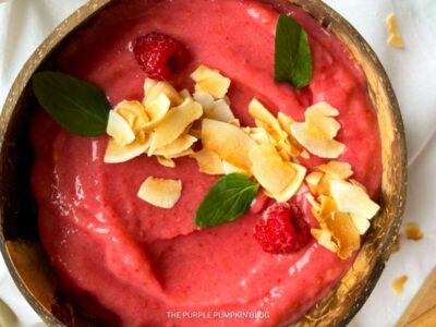 Smoothie Poured into Bowl and Garnished