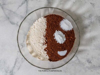 Flour, Cocoa Powder, and Baking Powder & Soda in Bowl