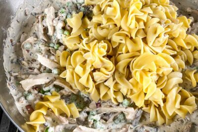 Egg Noodles Added to Skillet
