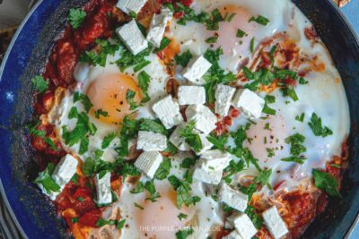 Finished Shakshuka with Feta and Parsley