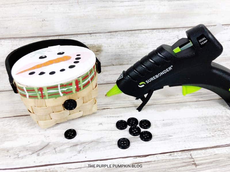 Gluing Buttons to Basket