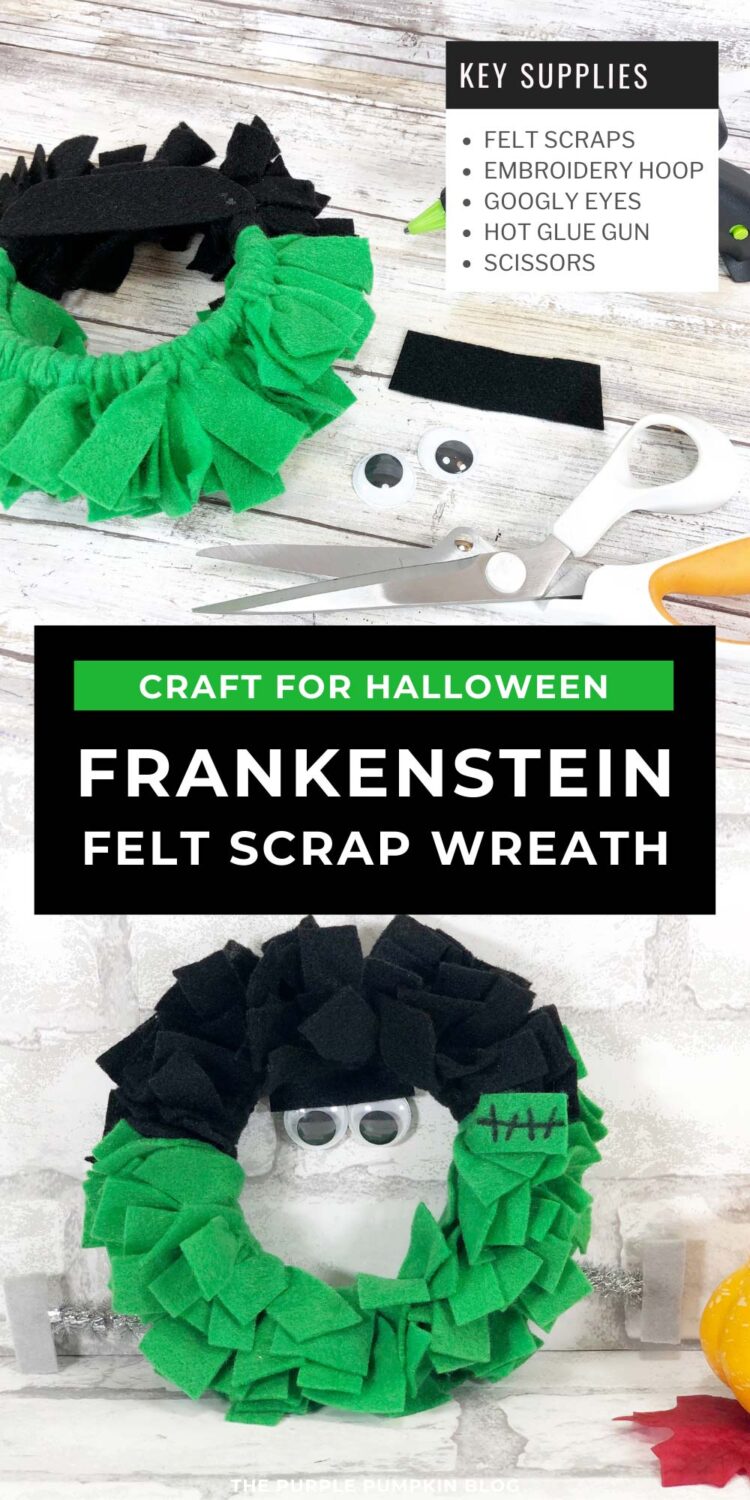 Craft Supplies for a Frankenstein Felt Scrap Wreath