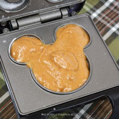 Waffle Batter in Mickey Mouse Waffle Maker