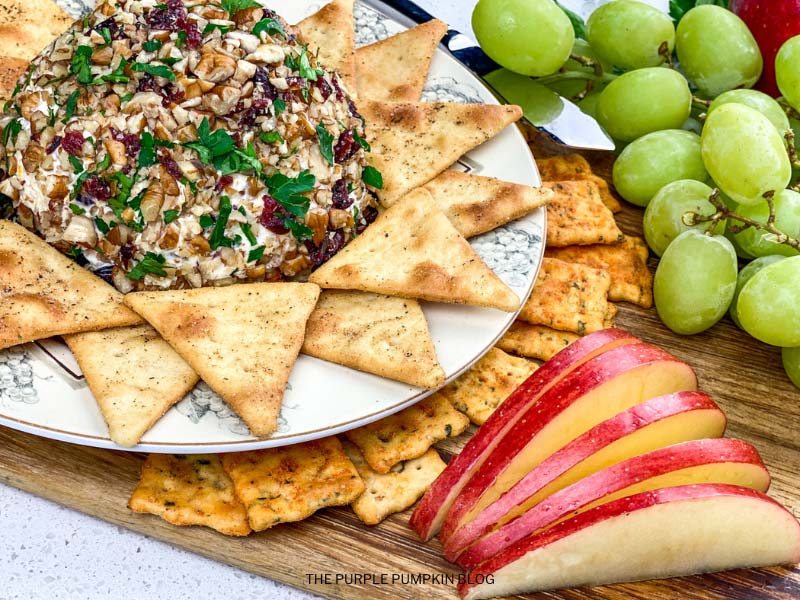Cheese Ball with Crackers and Fruit