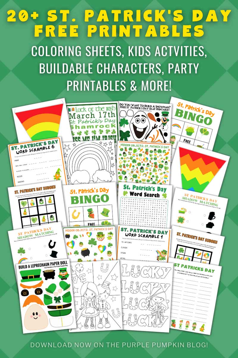 20 St. Patrick's Day Free Printables - Coloring Sheets, Kids Activities Buildable Characters, Party Printables & More!