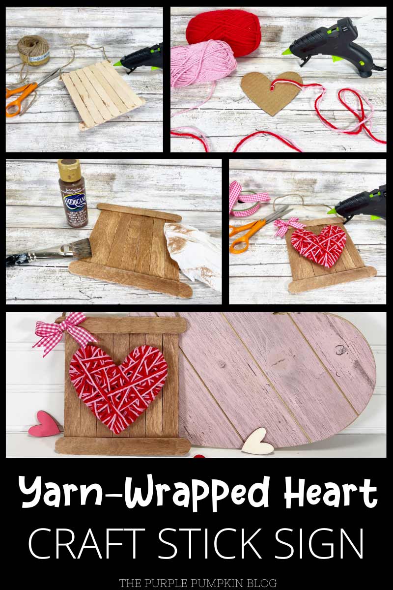 Yarn-Wrapped Heart Craft Stick Sign