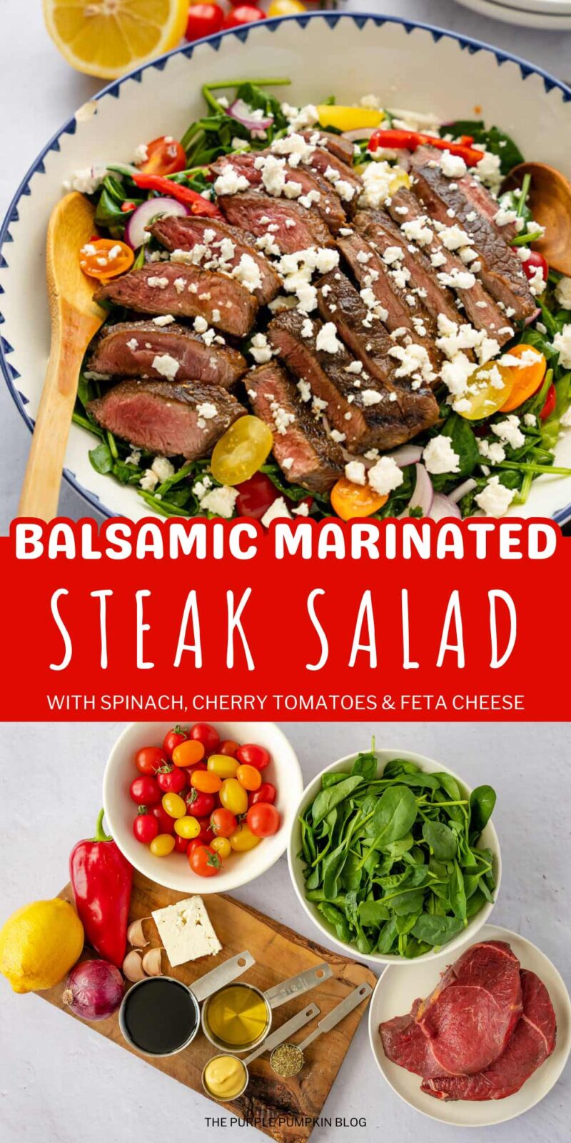 Balsamic Marinated Balsamic Steak Salad with Spinach, Cherry Tomatoes & Feta Cheese
