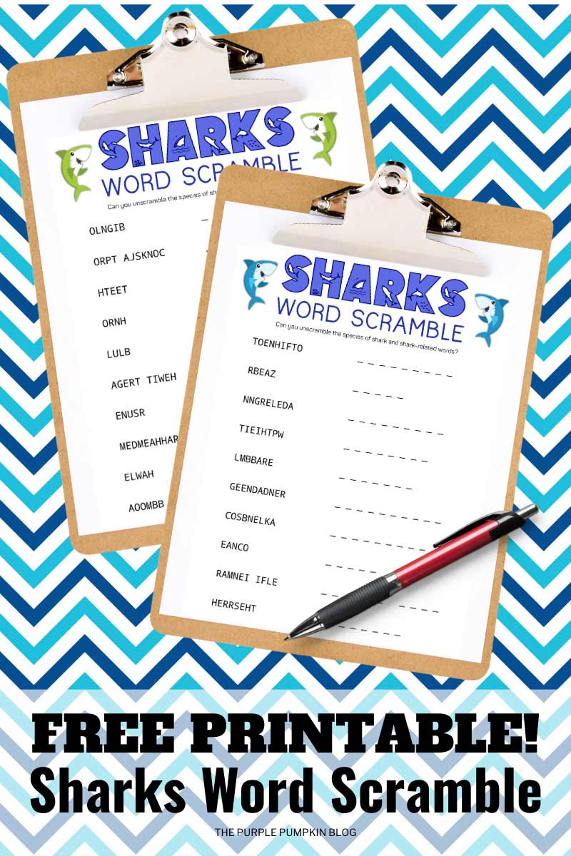 Free Printable! Sharks Word Scramble