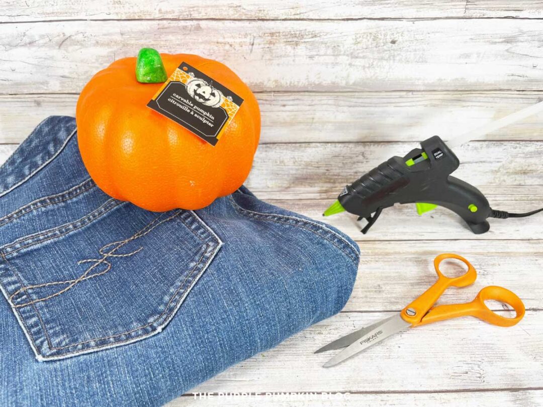 Easy No Sew Denim Pumpkin Craft Using Old Blue Jeans
