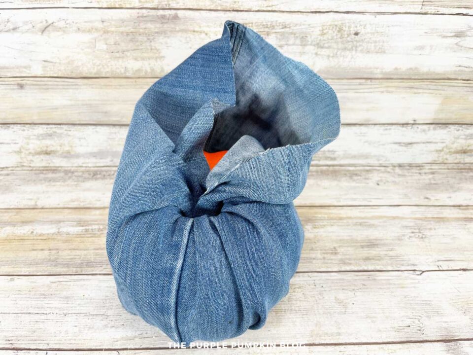 Easy No Sew Denim Pumpkin Craft Using Old Blue Jeans