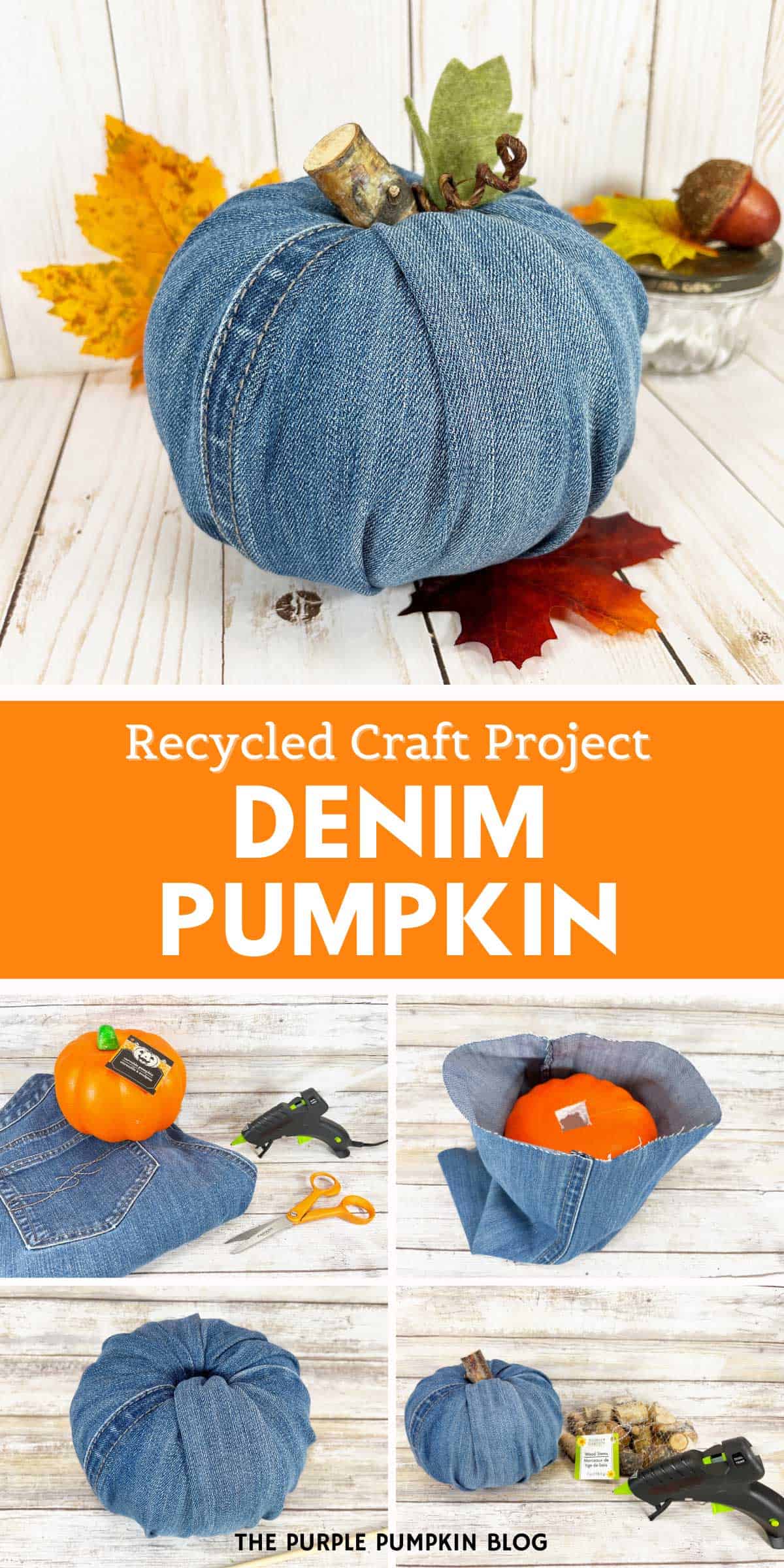 Easy No Sew Denim Pumpkin Craft Using Old Blue Jeans