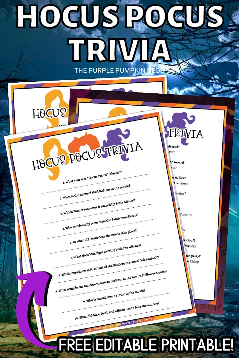Hocus Pocus Trivia Free Editable Printable!