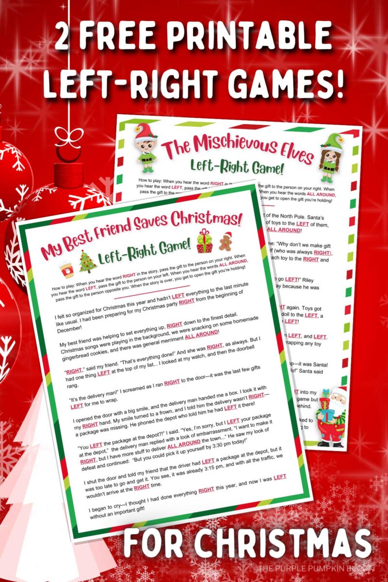 Digital image of 2 Free Printable Left Right Games for Christmas