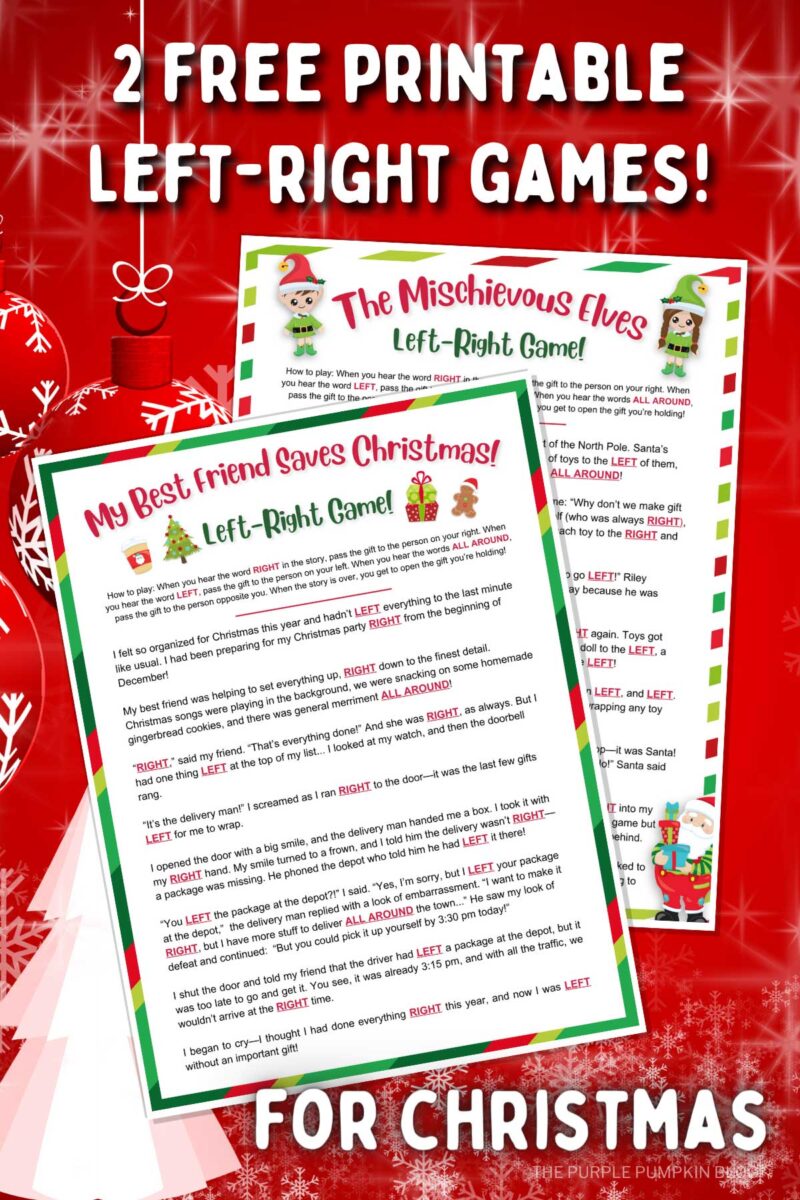Printable Left Right Game Christmas Printable Left Right Game Christmas