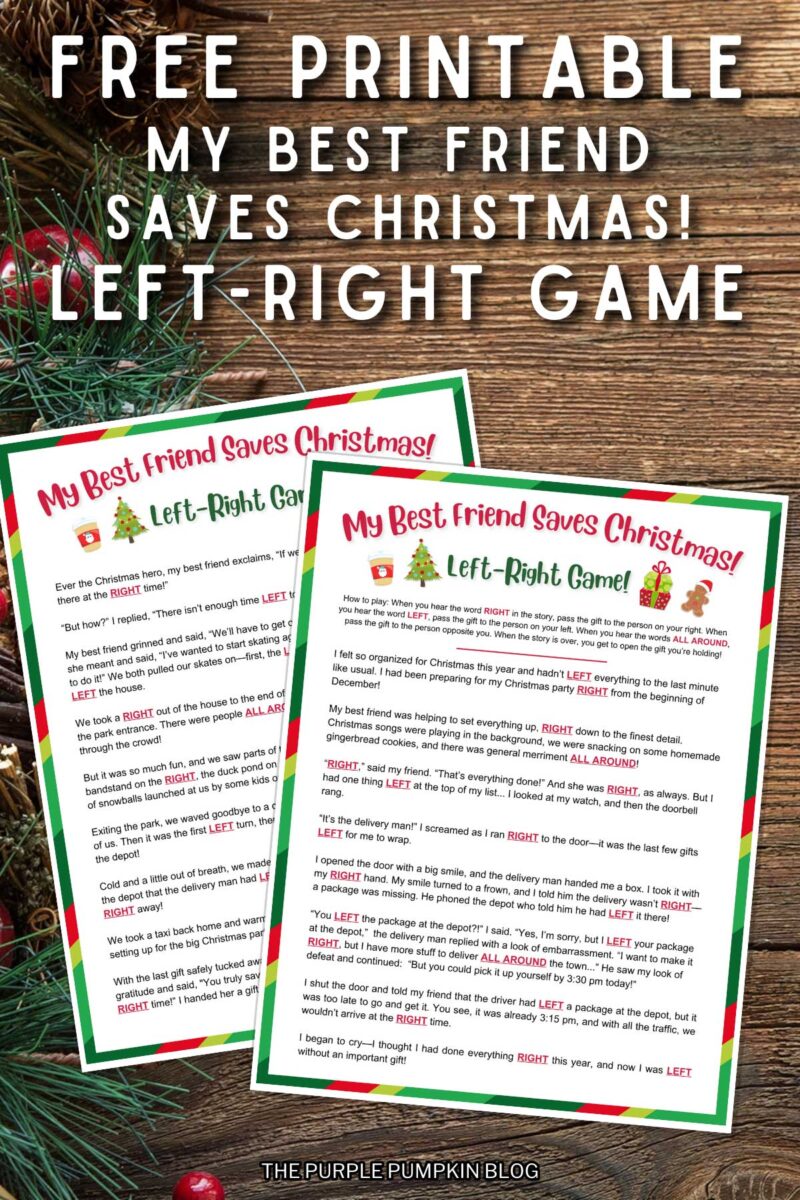 Digital images of Free Printable My Best Friend Saves Christmas! Left-Right Game