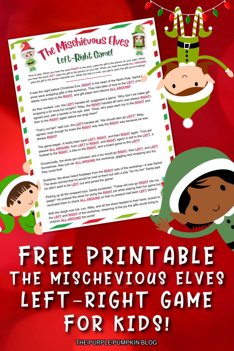 Digital images of Free Printable The Mischievous Elves Left-Right Game for Kids!