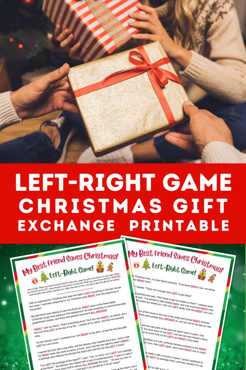 Digital images of Left-Right Game Christmas Gift Exchange Printable