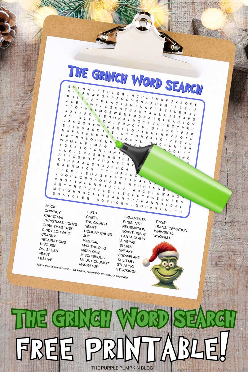 The Grinch Word Search Free Printable Download