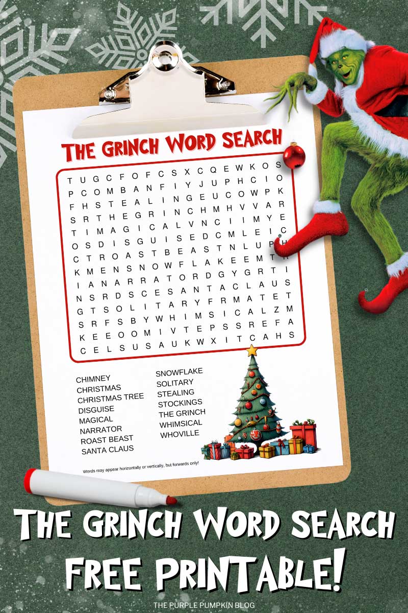 The Grinch Word Search Free Printable to Download