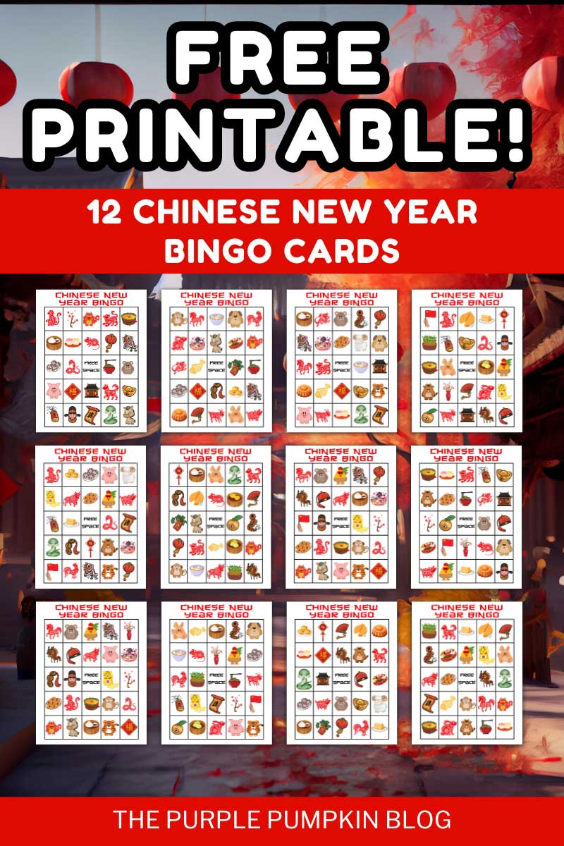 Digital Representation of Free Printable 12 Chinese New Year Bingo Cards