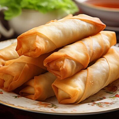 A plate of crispy spring rolls