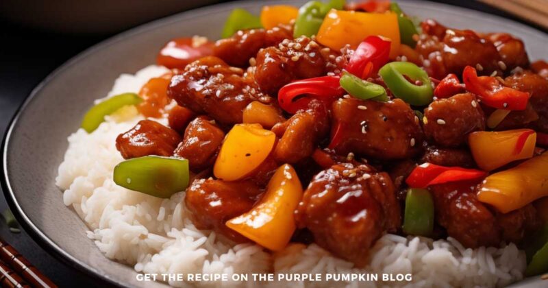 Plate of Chinese Sweet and Sour Pork over white rice
