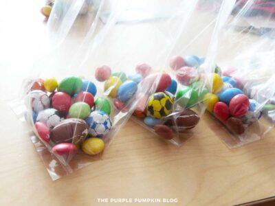 Candy inside plastic bags.