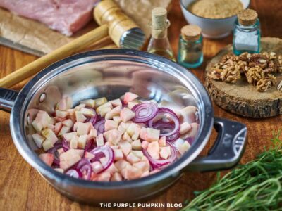 Chopped Apple and Onion in Pan