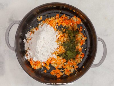 Flour and Herbs Added to Pan