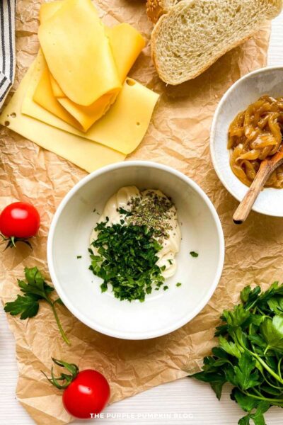 Ingredients for Herbed Mayo in Bowl
