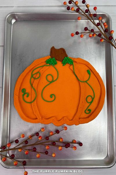 Frosting Pumpkin with Stem Leaves and Vines Piped On