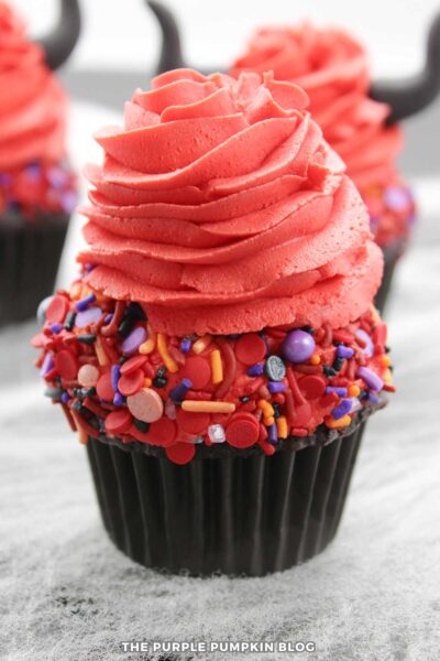 Red Frosting Swirl on Devil Cupcakes