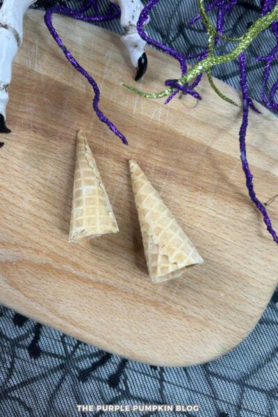 Trimmed Waffles Cones for Bloody Eyeball Cake Pops