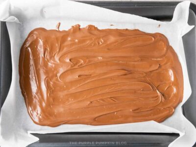 Melted Chocolate Spread on Baking Sheet