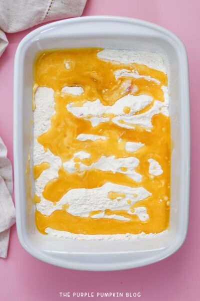 Cake Mix drizzled with Melted butter