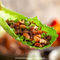 Lettuce cups filled with pork and vegetable mixture.