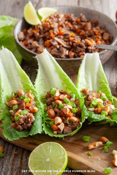Lettuce cups filled with pork and vegetable mixture