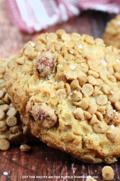 Peanut Butter Crunch Cookies covered with peanut butter chips, salted peanuts and a sprinkle of sea salt.