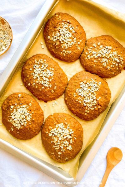 A baking tray with freshly baked Irish beer bread rolls.